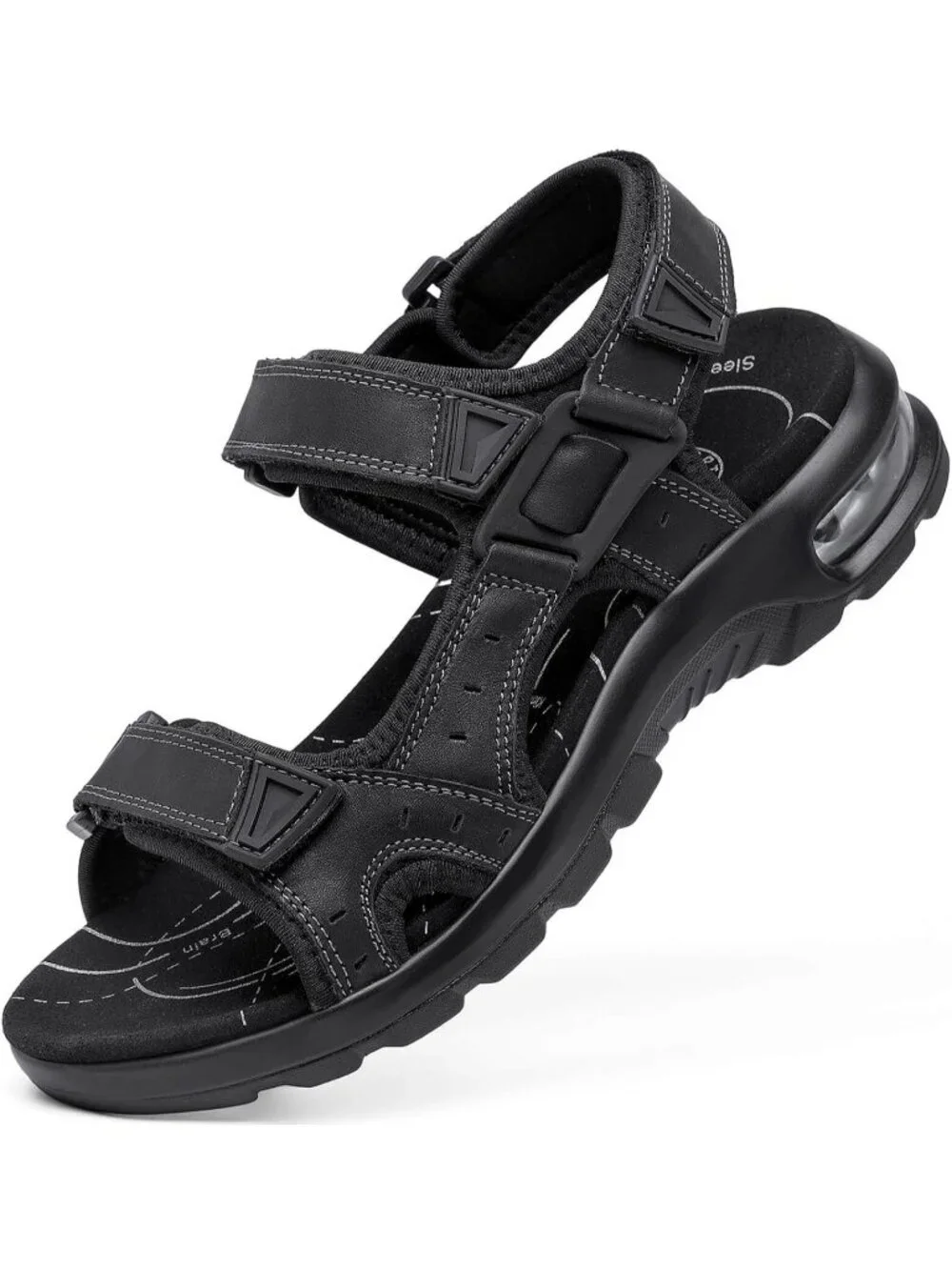 Men All Black Arch Support Outdoor Non Slip Athletic Durable Hiking Sandal Shoes